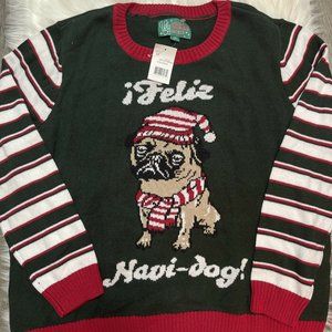 Ugly Christmas Xmas Sweater Feliz Navi-Dog Pug 3X Plus Size Green Red White NEW
